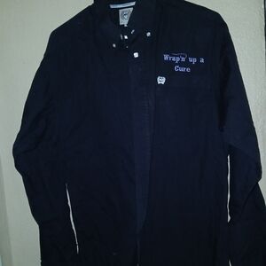 Cinch Black Dress Shirt with Blue Embroidery